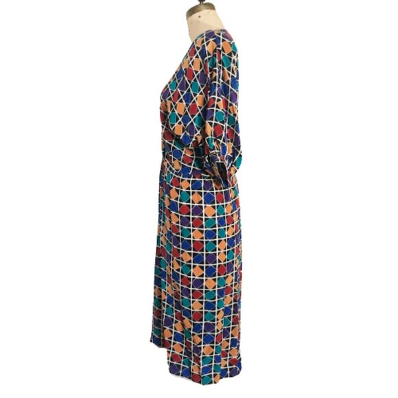 Vintage Charles Bianco 100% midi dress in geometric pattern - Picture 3 of 14